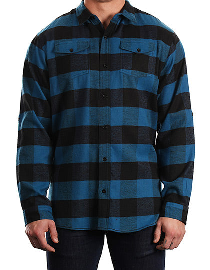 Woven Plaid Flannel Shirt in Blue - Black (Checked), Größe 3XL