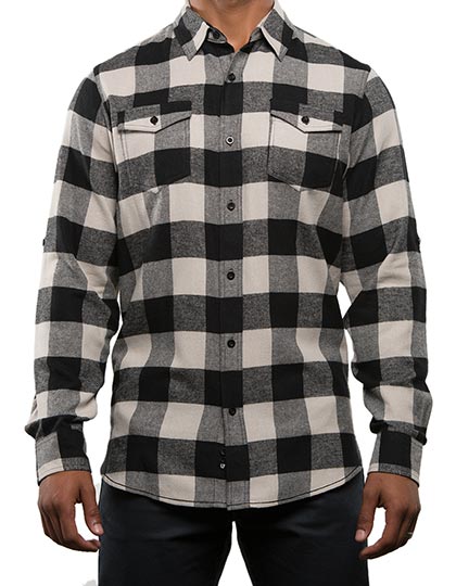 Woven Plaid Flannel Shirt in Ecru - Black (Checked), Größe 3XL