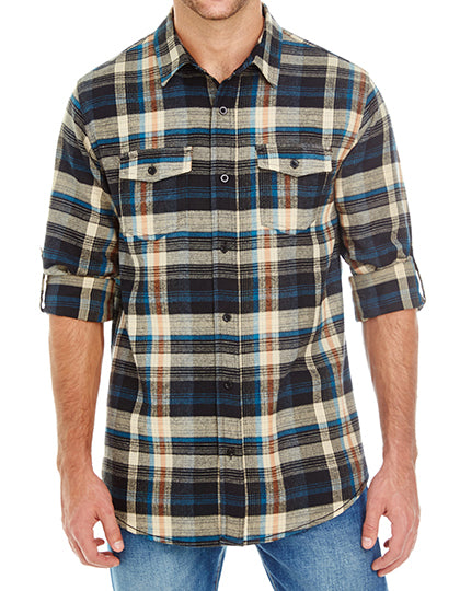 Woven Plaid Flannel Shirt in Khaki Check, Größe 3XL