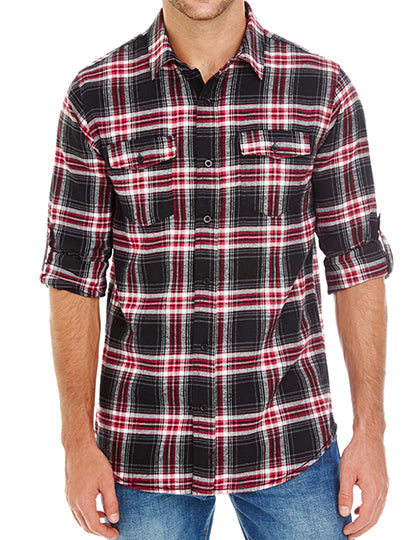 Woven Plaid Flannel Shirt in Red Check, Größe 3XL