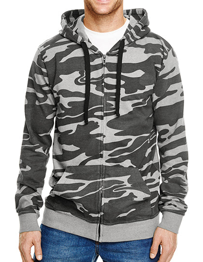 Full Zip Camo Hooded Sweat Jacket in Black Camo, Größe 3XL