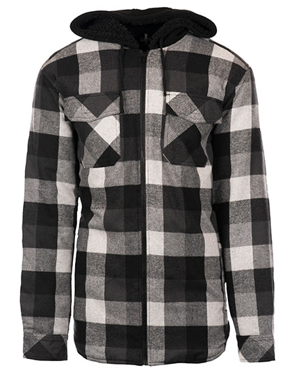 Men´s Flannel Jacket With Sherpa Hoodie in Black - Grey (Checked), Größe 3XL