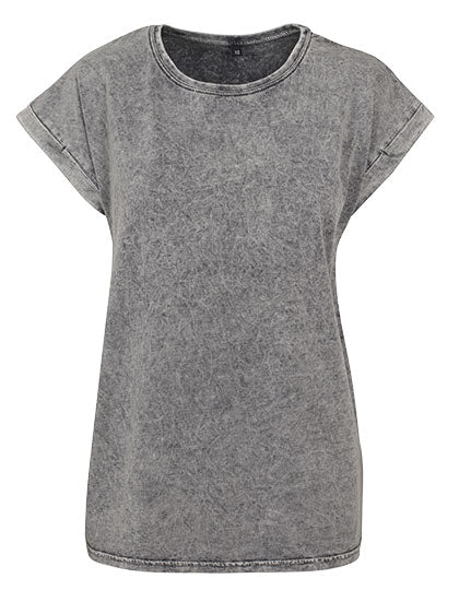 Ladies´ Acid Washed Extended Shoulder Tee in Grey Black, Größe 5XL