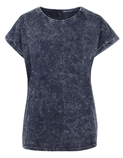 Ladies´ Acid Washed Extended Shoulder Tee in Indigo White, Größe 5XL