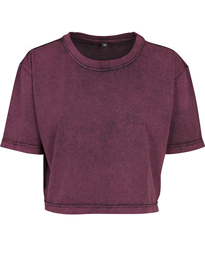 Ladies´ Acid Washed Cropped Tee in Berry Black, Größe XL