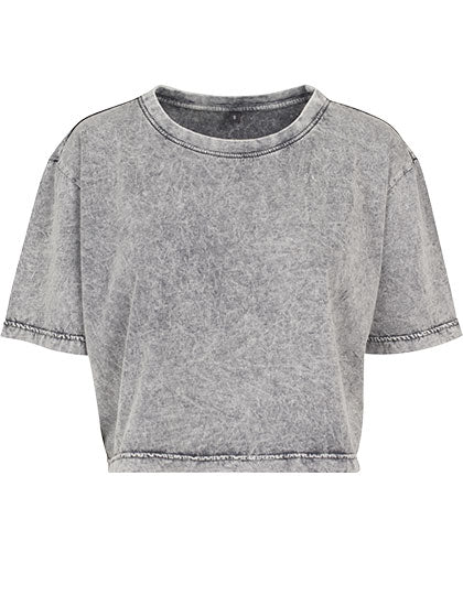 Ladies´ Acid Washed Cropped Tee in Grey Black, Größe XL