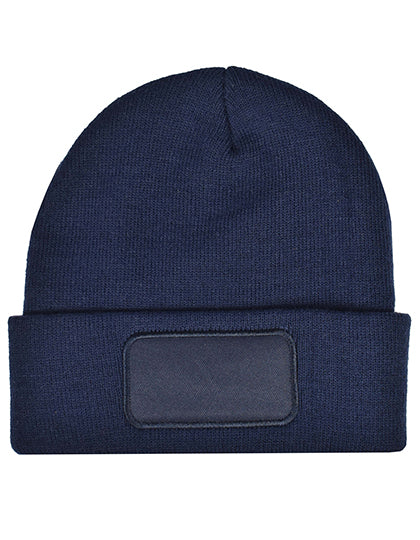 Strickmütze mit Patch in Navy, Größe One Size