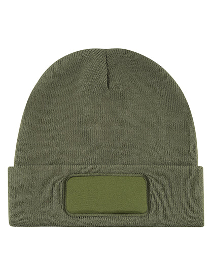 Strickmütze mit Patch in Olive Green, Größe One Size
