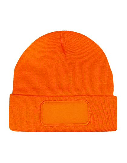 Strickmütze mit Patch in Orange, Größe One Size