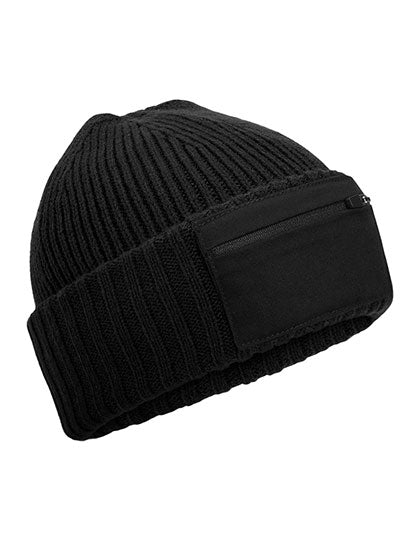 Zip Patch Beanie in Black, Größe One Size