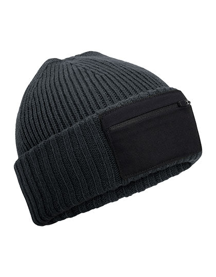 Zip Patch Beanie in Graphite Grey, Größe One Size