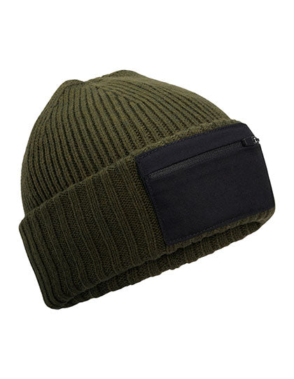 Zip Patch Beanie in Military Green, Größe One Size