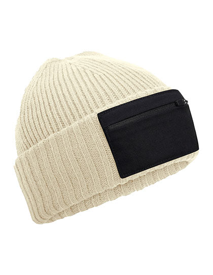 Zip Patch Beanie in Sand, Größe One Size