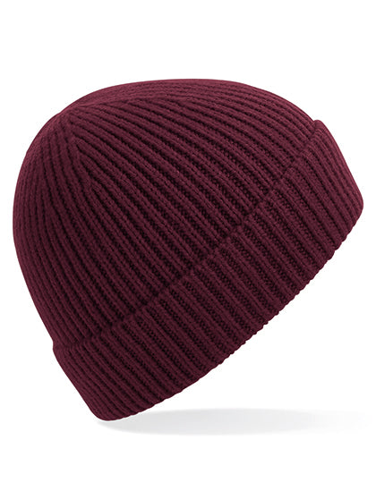 Engineered Knit Ribbed Beanie in Burgundy, Größe One Size