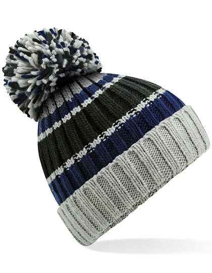 Hygge Striped Beanie in Blue Steel, Größe One Size