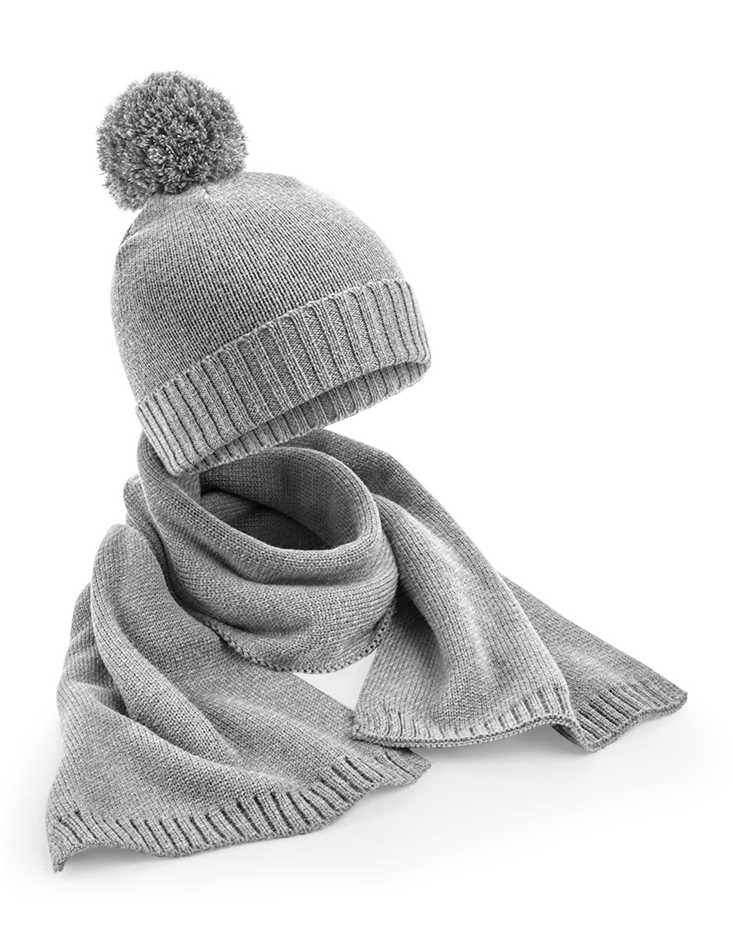Knitted Scarf and Beanie Gift Set in Light Grey Fleck, Größe One Size