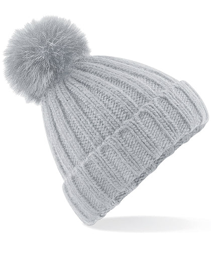 Verbier Faux Fur Pop Pom Chunky Beanie in Light Grey, Größe One Size