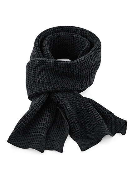 Classic Waffle Knit Scarf in Black, Größe 175 x 28 cm
