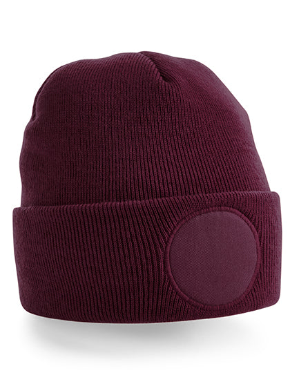 Circular Patch Beanie in Burgundy, Größe One Size