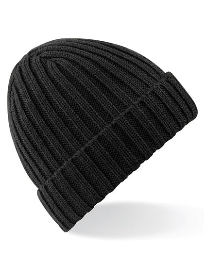 Chunky Ribbed Beanie in Black, Größe One Size