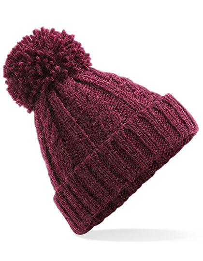 Cable Knit Melange Beanie in Burgundy, Größe One Size