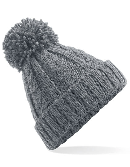 Cable Knit Melange Beanie in Light Grey, Größe One Size