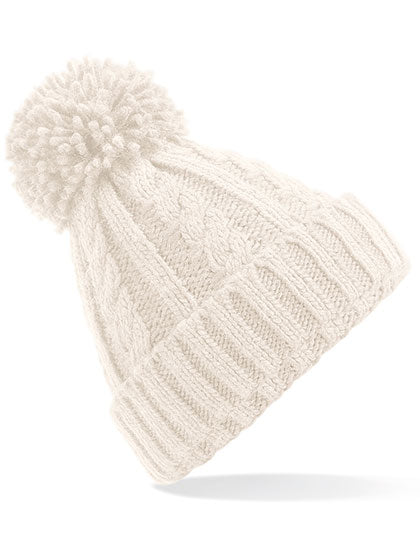 Cable Knit Melange Beanie in Oatmeal, Größe One Size