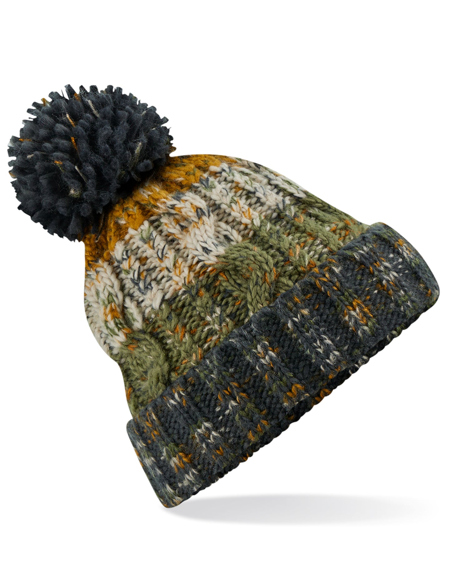 Corkscrew Pom Pom Beanie in Autumn Moss, Größe One Size