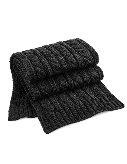 Cable Knit Melange Scarf in Black, Größe 168 x 27 cm