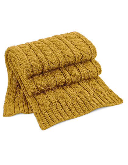 Cable Knit Melange Scarf in Mustard, Größe 168 x 27 cm
