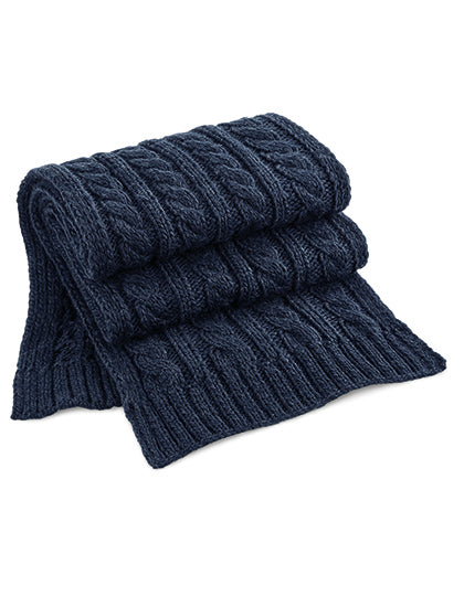 Cable Knit Melange Scarf in Navy, Größe 168 x 27 cm