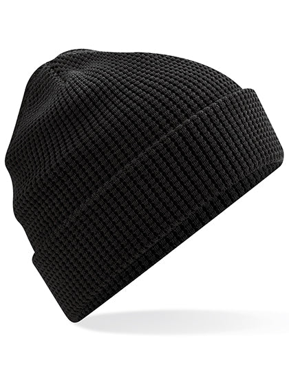 Organic Cotton Waffle Beanie in Black, Größe One Size