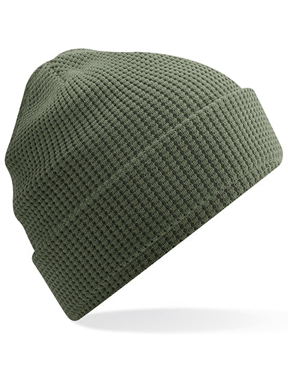 Organic Cotton Waffle Beanie in Olive Green, Größe One Size