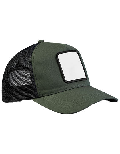 Appliqué Patch 5 Panel Trucker in Olive Green, Größe One Size