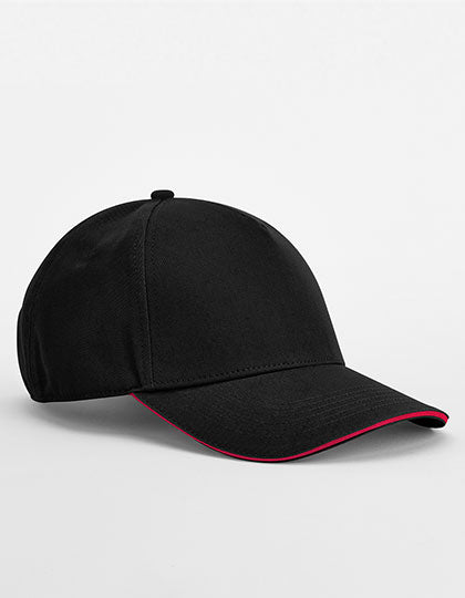 EarthAware® Classic Organic Cotton 5 Panel Cap - Sandwich Peak in Black, Größe One Size