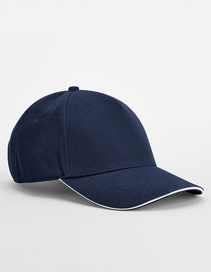 EarthAware® Classic Organic Cotton 5 Panel Cap - Sandwich Peak in French Navy, Größe One Size