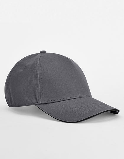 EarthAware® Classic Organic Cotton 5 Panel Cap - Sandwich Peak in Graphite Grey, Größe One Size