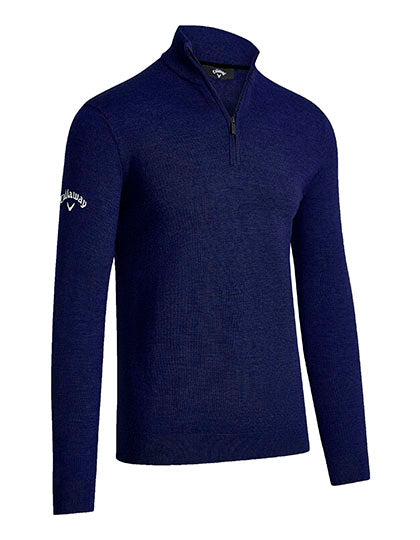 Men´s 1/4 Zipped Merino Sweater in Dark Navy, Größe 3XL