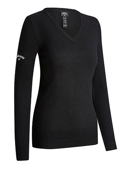 Ladies V-Neck Merino Sweater in Black Onyx, Größe XXL