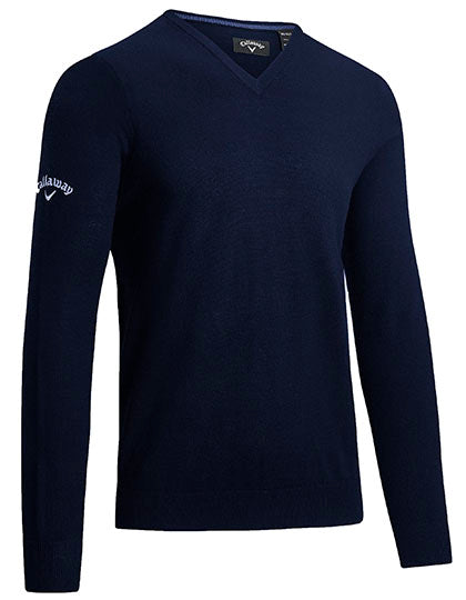 Men´s V-Neck Merino Sweater in Dark Navy, Größe 3XL