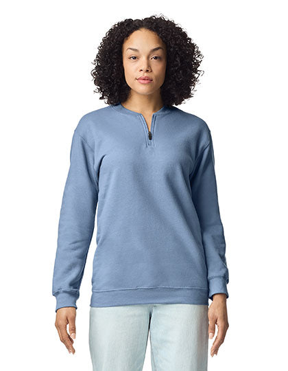 Softstyle® Midweight Adult Fleece 1/4 Zip Sweatshirt in Stone Blue, Größe XXL