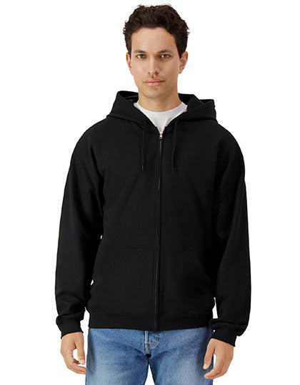 Softstyle® Midweight Fleece Adult Full Zip Hooded Sweatshirt in Black, Größe 4XL