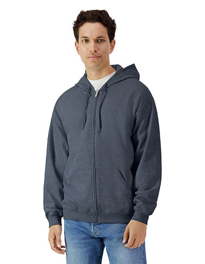 Softstyle® Midweight Fleece Adult Full Zip Hooded Sweatshirt in Dark Heather, Größe 4XL