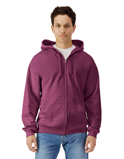 Softstyle® Midweight Fleece Adult Full Zip Hooded Sweatshirt in Maroon, Größe 4XL