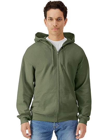 Softstyle® Midweight Fleece Adult Full Zip Hooded Sweatshirt in Military Green, Größe 4XL