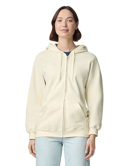 Softstyle® Midweight Fleece Adult Full Zip Hooded Sweatshirt in Off White, Größe 4XL