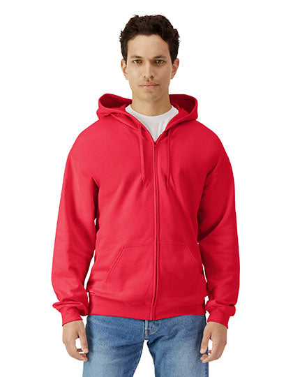 Softstyle® Midweight Fleece Adult Full Zip Hooded Sweatshirt in Red, Größe 4XL