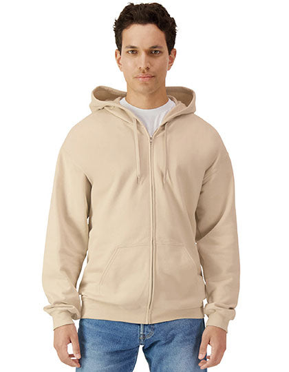 Softstyle® Midweight Fleece Adult Full Zip Hooded Sweatshirt in Sand, Größe 4XL