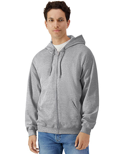 Softstyle® Midweight Fleece Adult Full Zip Hooded Sweatshirt in Sport Grey (Heather), Größe 4XL