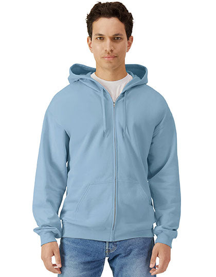 Softstyle® Midweight Fleece Adult Full Zip Hooded Sweatshirt in Stone Blue, Größe 4XL